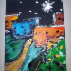 Busy City Life Wall Hanging Canvas Painting Art, 8x10 signed